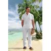 imageCOOFANDY Mens 2 Pieces Cotton Linen Set Casual Short Sleeve Henley Shirts Beach Yoga Pants Summer OutfitsAll White