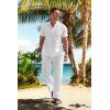 imageCOOFANDY Mens 2 Pieces Cotton Linen Set Casual Short Sleeve Henley Shirts Beach Yoga Pants Summer OutfitsAll White