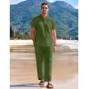 imageCOOFANDY Mens 2 Pieces Cotton Linen Set Casual Short Sleeve Henley Shirts Beach Yoga Pants Summer OutfitsArmy Green