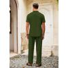 imageCOOFANDY Mens 2 Pieces Cotton Linen Set Casual Short Sleeve Henley Shirts Beach Yoga Pants Summer OutfitsArmy Green