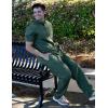 imageCOOFANDY Mens 2 Pieces Cotton Linen Set Casual Short Sleeve Henley Shirts Beach Yoga Pants Summer OutfitsArmy Green
