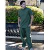imageCOOFANDY Mens 2 Pieces Cotton Linen Set Casual Short Sleeve Henley Shirts Beach Yoga Pants Summer OutfitsArmy Green