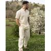 imageCOOFANDY Mens 2 Pieces Cotton Linen Set Casual Short Sleeve Henley Shirts Beach Yoga Pants Summer OutfitsBeige