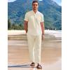 imageCOOFANDY Mens 2 Pieces Cotton Linen Set Casual Short Sleeve Henley Shirts Beach Yoga Pants Summer OutfitsBeige