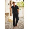 imageCOOFANDY Mens 2 Pieces Cotton Linen Set Casual Short Sleeve Henley Shirts Beach Yoga Pants Summer OutfitsBlack