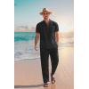 imageCOOFANDY Mens 2 Pieces Cotton Linen Set Casual Short Sleeve Henley Shirts Beach Yoga Pants Summer OutfitsBlack