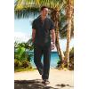 imageCOOFANDY Mens 2 Pieces Cotton Linen Set Casual Short Sleeve Henley Shirts Beach Yoga Pants Summer OutfitsBlack