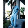 imageCOOFANDY Mens 2 Pieces Cotton Linen Set Casual Short Sleeve Henley Shirts Beach Yoga Pants Summer OutfitsBlue