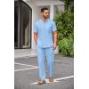 imageCOOFANDY Mens 2 Pieces Cotton Linen Set Casual Short Sleeve Henley Shirts Beach Yoga Pants Summer OutfitsBlue