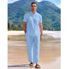 imageCOOFANDY Mens 2 Pieces Cotton Linen Set Casual Short Sleeve Henley Shirts Beach Yoga Pants Summer OutfitsBlue