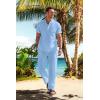 imageCOOFANDY Mens 2 Pieces Cotton Linen Set Casual Short Sleeve Henley Shirts Beach Yoga Pants Summer OutfitsBlue