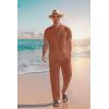 imageCOOFANDY Mens 2 Pieces Cotton Linen Set Casual Short Sleeve Henley Shirts Beach Yoga Pants Summer OutfitsCaramel