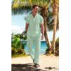 imageCOOFANDY Mens 2 Pieces Cotton Linen Set Casual Short Sleeve Henley Shirts Beach Yoga Pants Summer OutfitsGreen