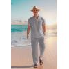 imageCOOFANDY Mens 2 Pieces Cotton Linen Set Casual Short Sleeve Henley Shirts Beach Yoga Pants Summer OutfitsGrey