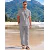 imageCOOFANDY Mens 2 Pieces Cotton Linen Set Casual Short Sleeve Henley Shirts Beach Yoga Pants Summer OutfitsGrey
