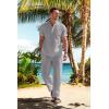imageCOOFANDY Mens 2 Pieces Cotton Linen Set Casual Short Sleeve Henley Shirts Beach Yoga Pants Summer OutfitsGrey