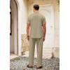 imageCOOFANDY Mens 2 Pieces Cotton Linen Set Casual Short Sleeve Henley Shirts Beach Yoga Pants Summer OutfitsKhaki