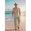 imageCOOFANDY Mens 2 Pieces Cotton Linen Set Casual Short Sleeve Henley Shirts Beach Yoga Pants Summer OutfitsKhaki