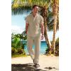 imageCOOFANDY Mens 2 Pieces Cotton Linen Set Casual Short Sleeve Henley Shirts Beach Yoga Pants Summer OutfitsKhaki