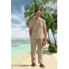 imageCOOFANDY Mens 2 Pieces Cotton Linen Set Casual Short Sleeve Henley Shirts Beach Yoga Pants Summer OutfitsKhaki