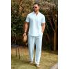 imageCOOFANDY Mens 2 Pieces Cotton Linen Set Casual Short Sleeve Henley Shirts Beach Yoga Pants Summer OutfitsLight Blue