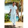 imageCOOFANDY Mens 2 Pieces Cotton Linen Set Casual Short Sleeve Henley Shirts Beach Yoga Pants Summer OutfitsLight Blue