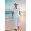 imageCOOFANDY Mens 2 Pieces Cotton Linen Set Casual Short Sleeve Henley Shirts Beach Yoga Pants Summer OutfitsLight Blue