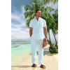 imageCOOFANDY Mens 2 Pieces Cotton Linen Set Casual Short Sleeve Henley Shirts Beach Yoga Pants Summer OutfitsLight Blue
