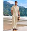 imageCOOFANDY Mens 2 Pieces Cotton Linen Set Casual Short Sleeve Henley Shirts Beach Yoga Pants Summer OutfitsLight Khaki