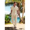 imageCOOFANDY Mens 2 Pieces Cotton Linen Set Casual Short Sleeve Henley Shirts Beach Yoga Pants Summer OutfitsLight Khaki
