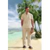 imageCOOFANDY Mens 2 Pieces Cotton Linen Set Casual Short Sleeve Henley Shirts Beach Yoga Pants Summer OutfitsLight Khaki