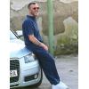 imageCOOFANDY Mens 2 Pieces Cotton Linen Set Casual Short Sleeve Henley Shirts Beach Yoga Pants Summer OutfitsNavy Blue
