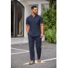 imageCOOFANDY Mens 2 Pieces Cotton Linen Set Casual Short Sleeve Henley Shirts Beach Yoga Pants Summer OutfitsNavy Blue