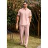 imageCOOFANDY Mens 2 Pieces Cotton Linen Set Casual Short Sleeve Henley Shirts Beach Yoga Pants Summer OutfitsPink