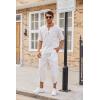 imageCOOFANDY Mens 2 Pieces Linen Set Henley Shirt Short Sleeve and Harem Capri Pants Wide Leg Baggy Beach Yoga Trousers Outfits01white