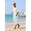 imageCOOFANDY Mens 2 Pieces Linen Set Henley Shirt Short Sleeve and Harem Capri Pants Wide Leg Baggy Beach Yoga Trousers Outfits01white