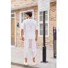 imageCOOFANDY Mens 2 Pieces Linen Set Henley Shirt Short Sleeve and Harem Capri Pants Wide Leg Baggy Beach Yoga Trousers Outfits01white