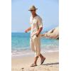 imageCOOFANDY Mens 2 Pieces Linen Set Henley Shirt Short Sleeve and Harem Capri Pants Wide Leg Baggy Beach Yoga Trousers Outfits02light Khaki