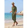 imageCOOFANDY Mens 2 Pieces Linen Set Henley Shirt Short Sleeve and Harem Capri Pants Wide Leg Baggy Beach Yoga Trousers OutfitsArmy Green