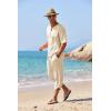 imageCOOFANDY Mens 2 Pieces Linen Set Henley Shirt Short Sleeve and Harem Capri Pants Wide Leg Baggy Beach Yoga Trousers OutfitsBeige