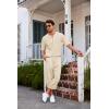 imageCOOFANDY Mens 2 Pieces Linen Set Henley Shirt Short Sleeve and Harem Capri Pants Wide Leg Baggy Beach Yoga Trousers OutfitsBeige