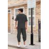 imageCOOFANDY Mens 2 Pieces Linen Set Henley Shirt Short Sleeve and Harem Capri Pants Wide Leg Baggy Beach Yoga Trousers OutfitsBlack