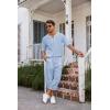 imageCOOFANDY Mens 2 Pieces Linen Set Henley Shirt Short Sleeve and Harem Capri Pants Wide Leg Baggy Beach Yoga Trousers OutfitsBlue