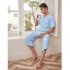 imageCOOFANDY Mens 2 Pieces Linen Set Henley Shirt Short Sleeve and Harem Capri Pants Wide Leg Baggy Beach Yoga Trousers OutfitsBlue