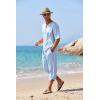 imageCOOFANDY Mens 2 Pieces Linen Set Henley Shirt Short Sleeve and Harem Capri Pants Wide Leg Baggy Beach Yoga Trousers OutfitsBlue