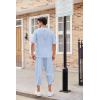 imageCOOFANDY Mens 2 Pieces Linen Set Henley Shirt Short Sleeve and Harem Capri Pants Wide Leg Baggy Beach Yoga Trousers OutfitsBlue