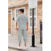 imageCOOFANDY Mens 2 Pieces Linen Set Henley Shirt Short Sleeve and Harem Capri Pants Wide Leg Baggy Beach Yoga Trousers OutfitsGrey