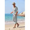 imageCOOFANDY Mens 2 Pieces Linen Set Henley Shirt Short Sleeve and Harem Capri Pants Wide Leg Baggy Beach Yoga Trousers OutfitsGrey