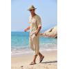 imageCOOFANDY Mens 2 Pieces Linen Set Henley Shirt Short Sleeve and Harem Capri Pants Wide Leg Baggy Beach Yoga Trousers OutfitsKhaki