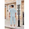 imageCOOFANDY Mens 2 Pieces Linen Set Henley Shirt Short Sleeve and Harem Capri Pants Wide Leg Baggy Beach Yoga Trousers OutfitsLight Blue